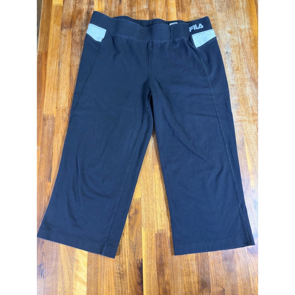 Fila Sport Womens Black Cropped Athletic Pants Mesh Detail Size M RN73277